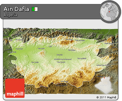 Physical 3D Map of Ain Dafla, darken