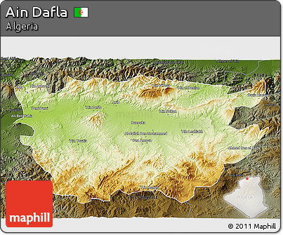 Physical 3D Map of Ain Dafla, darken