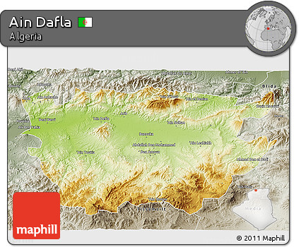Physical 3D Map of Ain Dafla, semi-desaturated