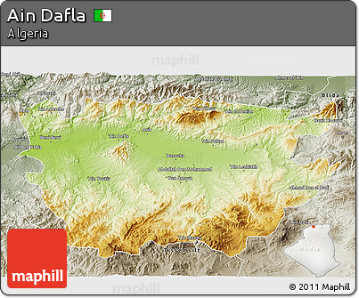 Physical 3D Map of Ain Dafla, semi-desaturated