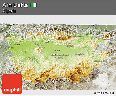 Physical 3D Map of Ain Dafla, semi-desaturated