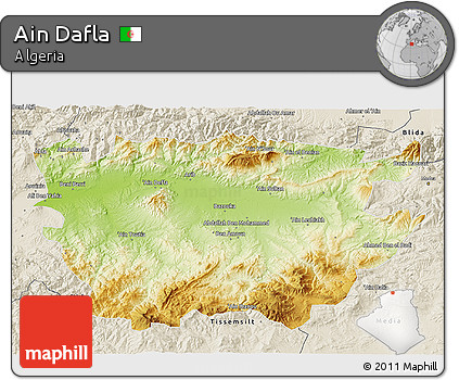 Physical 3D Map of Ain Dafla, shaded relief outside