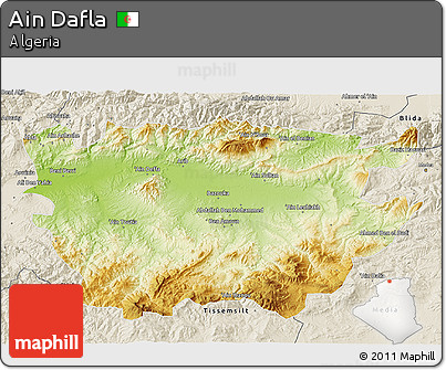 Physical 3D Map of Ain Dafla, shaded relief outside