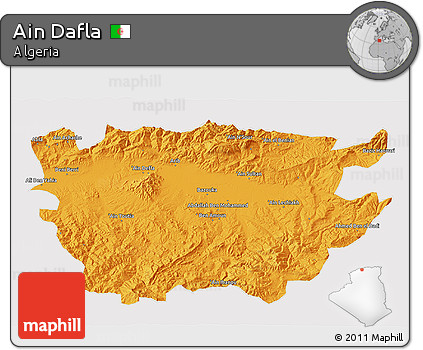 Political 3D Map of Ain Dafla, cropped outside