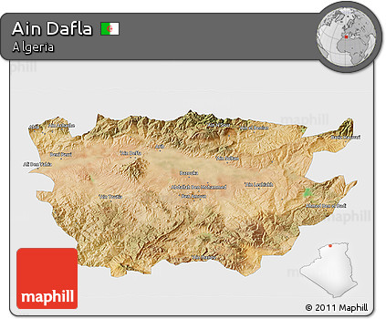 Satellite 3D Map of Ain Dafla, single color outside
