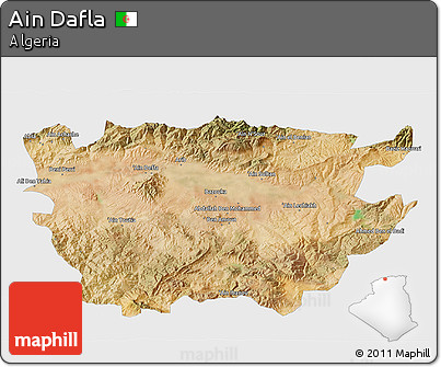 Satellite 3D Map of Ain Dafla, single color outside