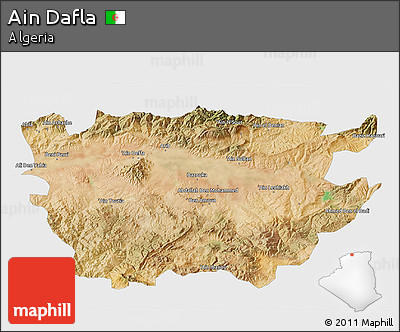 Satellite 3D Map of Ain Dafla, single color outside