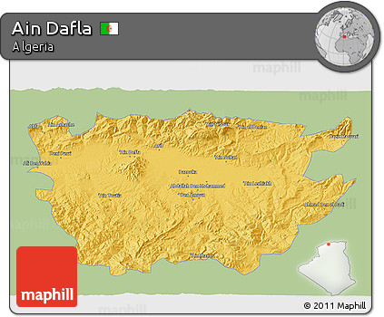 Savanna Style 3D Map of Ain Dafla, single color outside