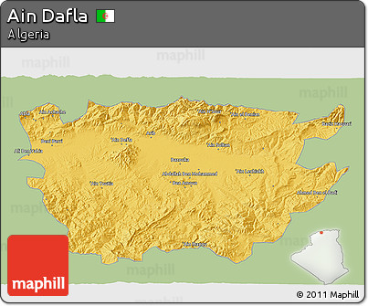 Savanna Style 3D Map of Ain Dafla, single color outside