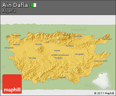 Savanna Style 3D Map of Ain Dafla, single color outside