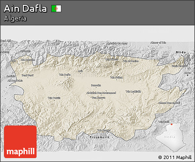 Shaded Relief 3D Map of Ain Dafla, desaturated