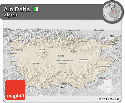 Shaded Relief 3D Map of Ain Dafla, desaturated