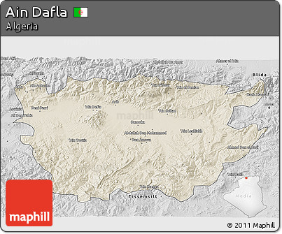 Shaded Relief 3D Map of Ain Dafla, desaturated