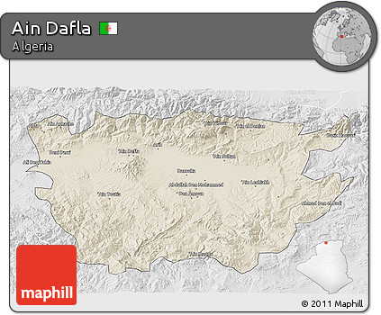 Shaded Relief 3D Map of Ain Dafla, lighten, desaturated