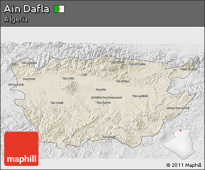 Shaded Relief 3D Map of Ain Dafla, lighten, desaturated