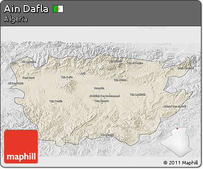 Shaded Relief 3D Map of Ain Dafla, lighten, desaturated