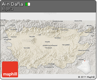 Shaded Relief 3D Map of Ain Dafla, semi-desaturated