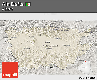 Shaded Relief 3D Map of Ain Dafla, semi-desaturated