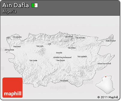 Silver Style 3D Map of Ain Dafla, single color outside