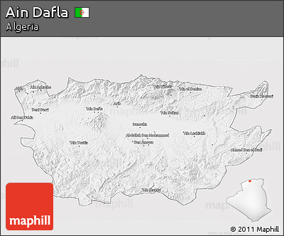 Silver Style 3D Map of Ain Dafla, single color outside