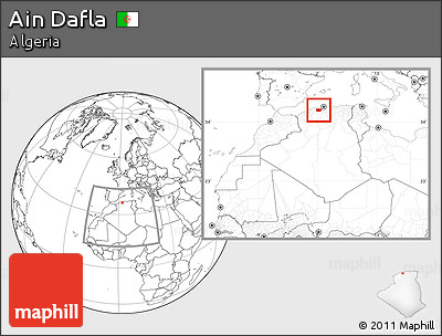 Blank Location Map of Ain Dafla, within the entire country
