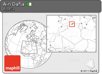 Blank Location Map of Ain Dafla, within the entire country