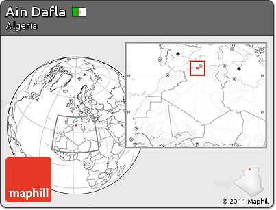 Blank Location Map of Ain Dafla, within the entire country