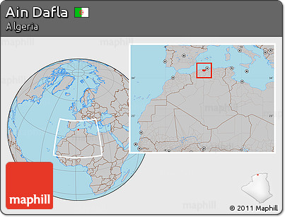 Gray Location Map of Ain Dafla, within the entire country