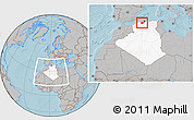 Gray Location Map of Ain Dafla, highlighted country, within the entire country, hill shading