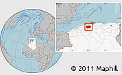 Gray Location Map of Ain Dafla, highlighted country, hill shading