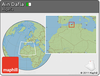 Savanna Style Location Map of Ain Dafla, within the entire country