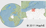 Savanna Style Location Map of Ain Dafla, highlighted country, hill shading