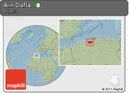 Savanna Style Location Map of Ain Dafla, hill shading