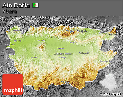Physical Map of Ain Dafla, darken, desaturated