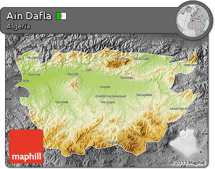 Physical Map of Ain Dafla, darken, desaturated