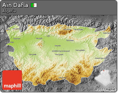 Physical Map of Ain Dafla, darken, desaturated