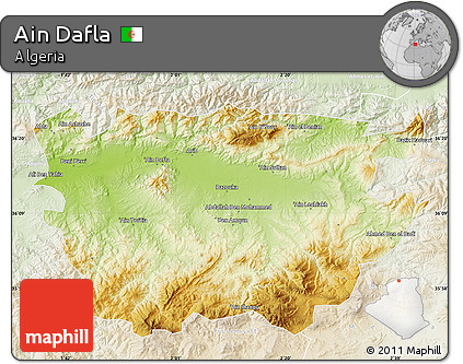 Physical Map of Ain Dafla, lighten