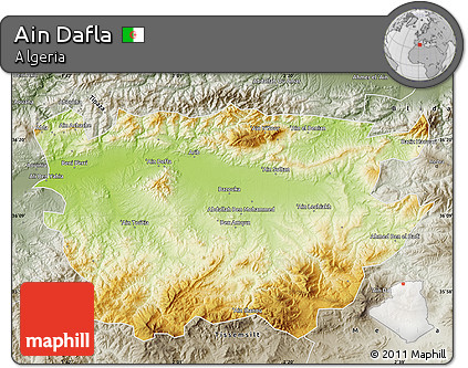 Physical Map of Ain Dafla, semi-desaturated