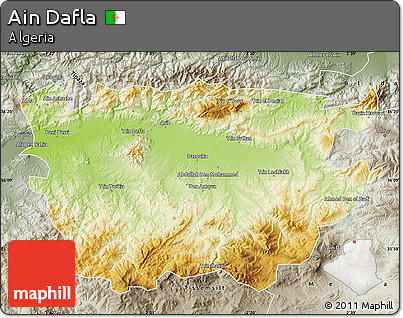 Physical Map of Ain Dafla, semi-desaturated