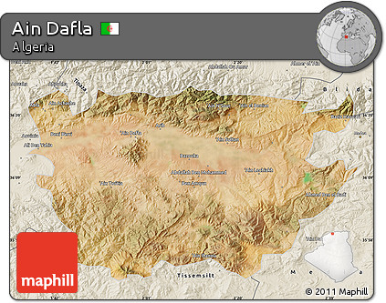 Satellite Map of Ain Dafla, shaded relief outside