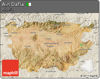 Satellite Map of Ain Dafla, shaded relief outside