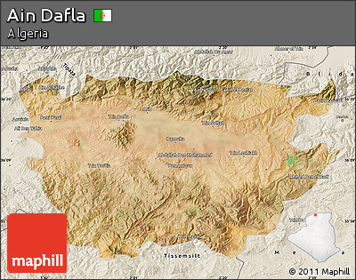 Satellite Map of Ain Dafla, shaded relief outside