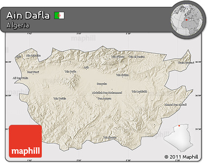 Shaded Relief Map of Ain Dafla, cropped outside