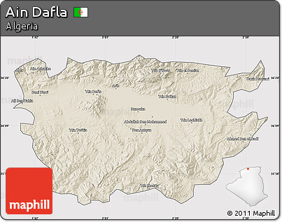 Shaded Relief Map of Ain Dafla, cropped outside