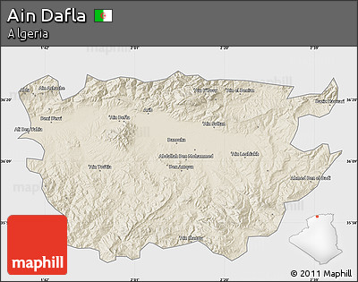 Shaded Relief Map of Ain Dafla, single color outside