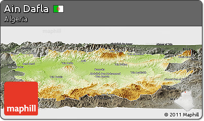 Physical Panoramic Map of Ain Dafla, darken, semi-desaturated