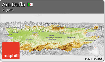 Physical Panoramic Map of Ain Dafla, lighten, desaturated