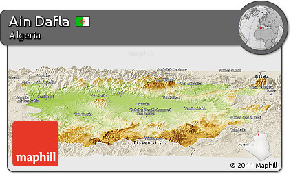 Physical Panoramic Map of Ain Dafla, shaded relief outside