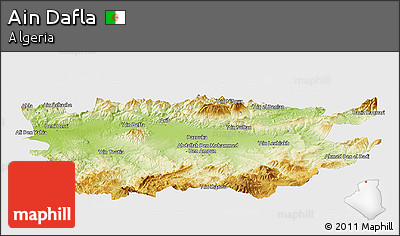 Physical Panoramic Map of Ain Dafla, single color outside