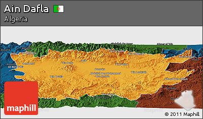 Political Panoramic Map of Ain Dafla, darken